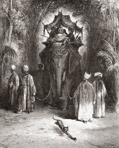 A patkány és az elefánt, a Fables de La Fontaine 19. század végi kiadásából (fametszet)